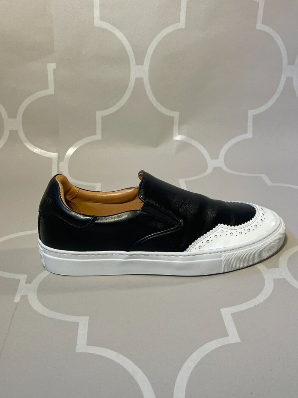 The Office of Angela Scott The Harper Sneaker Black Italian Leather & Patent Toe